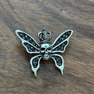 Justin Davis Crowned Jester Sterling Silver Skull Death Moth Pendant